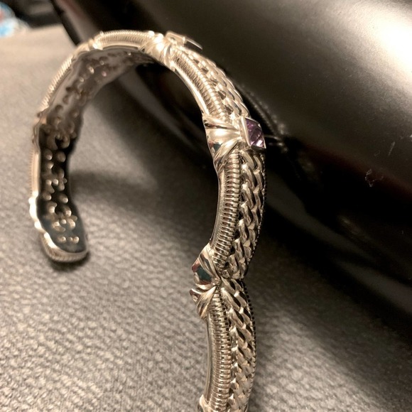 Judith Ripka hinged cuff sterling silver 925 bracelet with amethysts. Size Large - Picture 5 of 9